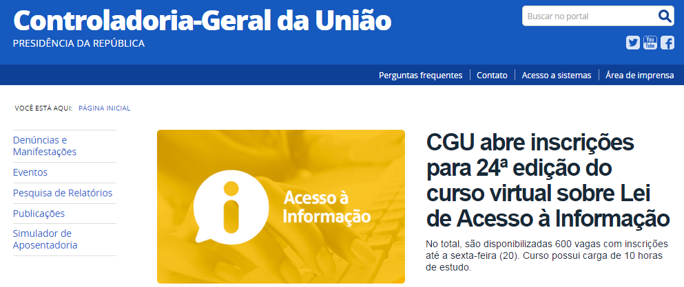 Inscrições para curso da CGU sobre lei de acesso à informação seguem até sexta-feira (20/3)