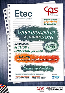 Inscrições para Vestibulinho da Etec seguem até 11/5