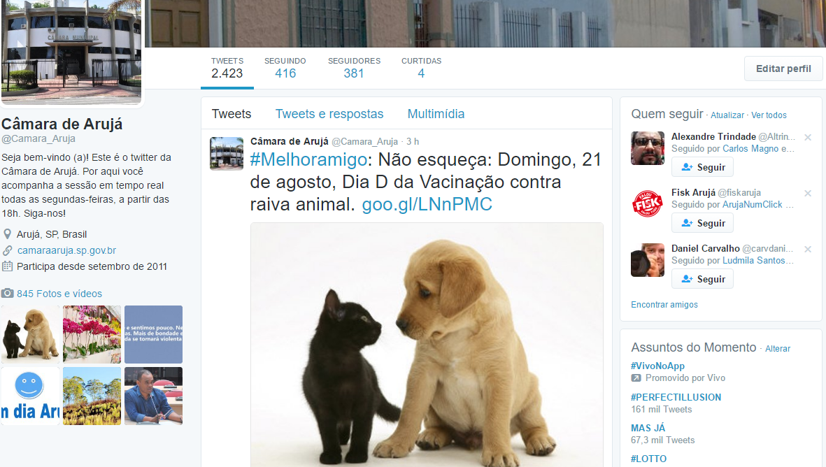 Número de seguidores da Câmara no Twitter sobe 206% em dois anos