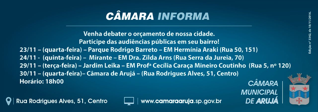 Legislativo realizará reuniões nos bairros para discutir Orçamento 2017
