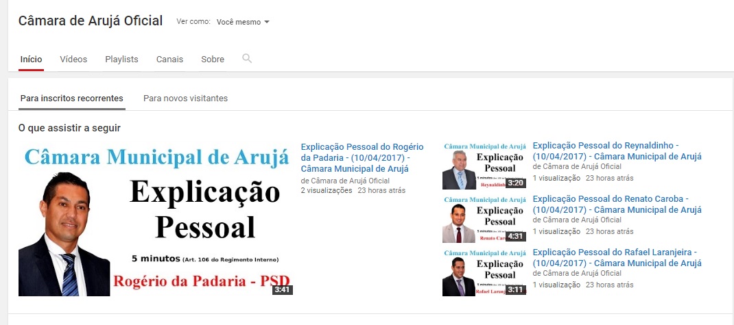 Vereadores têm vídeos editados no You Tube da Câmara